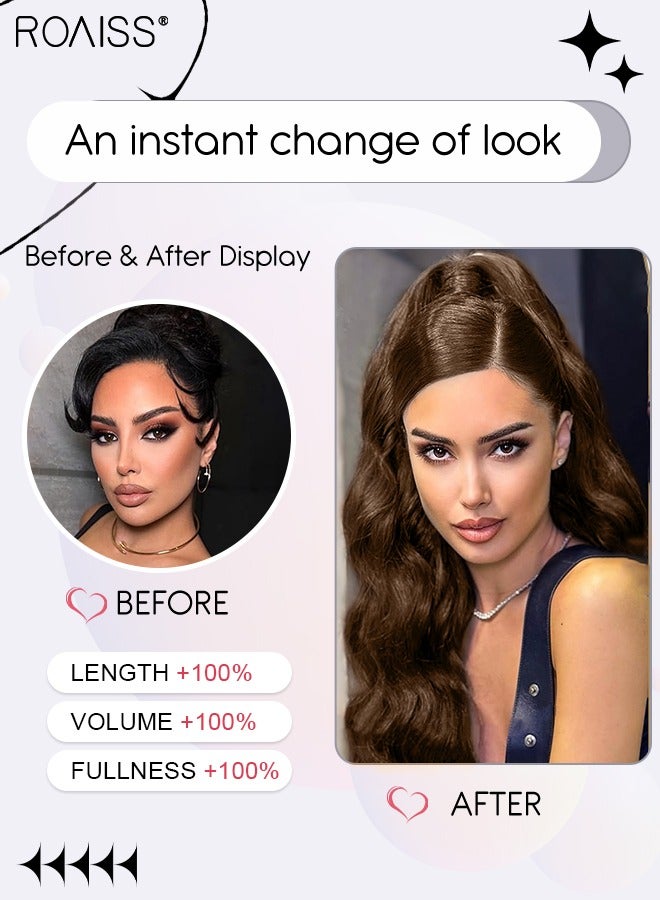 roaiss 22 Inch Ponytail Extensions Synthetic Curly Pony Tail for Daily Party Use Long Curly Hair Ponytail Extension Claw Jaw Clip Natural Fluffy Ponytail Wig with Drawstring for Women - Image 2